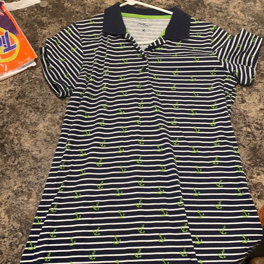 Blue and white stripped dress with green anchors